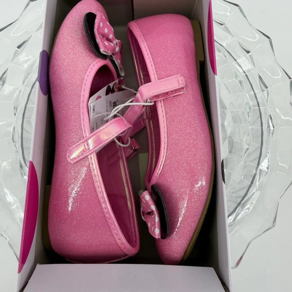 Disney Minnie Mouse Pink Glitter Ballet Flats Toddler Girls Size 12 New in Box